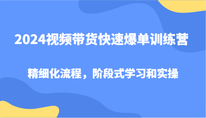 2024短视频带货迅速打造爆款夏令营，精细化管理步骤，环节式教学和实际操作-9527素材资源站