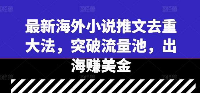 最新海外小说推文去重大法，突破流量池，出海赚美金-9527素材资源站