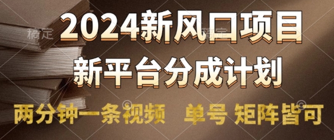 2024风口项目，新平台分成计划，两分钟一条视频，单号 矩阵皆可操作轻松上手月入9000+-9527素材资源站