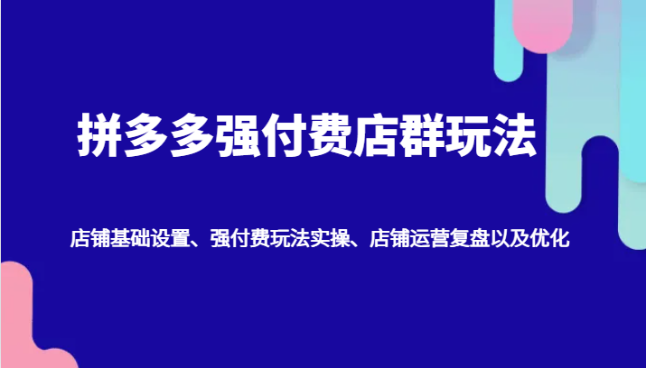 拼多多强付费店群玩法：店铺基础设置、强付费玩法实操、店铺运营复盘以及优化-9527素材资源站