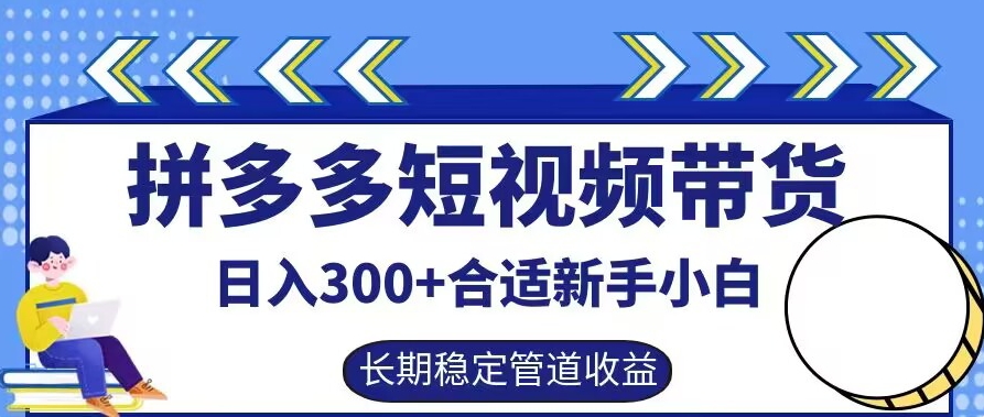 拼多多短视频带货日入300+有长期稳定被动收益，合适新手小白【揭秘】-9527素材资源站