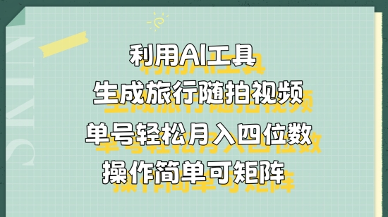 利用AI工具生成旅行随拍视频，单号轻松月入四位数，操作简单可矩阵-9527素材资源站