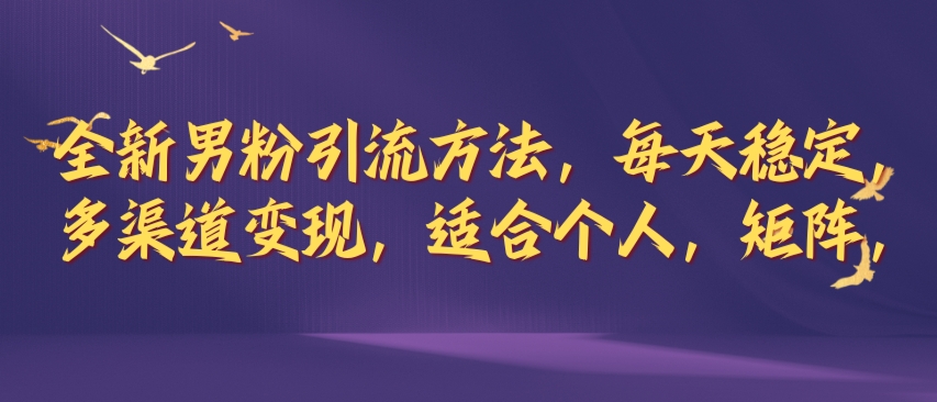 全新男粉引流方法，每天稳定加人，适合个人，矩阵，多渠道变现-9527素材资源站