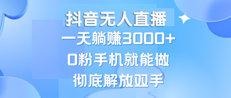 （13038期）抖音无人在线，一天躺着赚钱3000 ，0粉手机就能做，新手入门都可实际操作-9527素材资源站