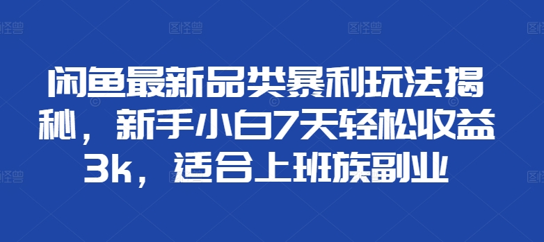 闲鱼平台全新类目爆利游戏玩法揭密，新手入门7天轻轻松松盈利3k，适宜上班族副业-9527素材资源站