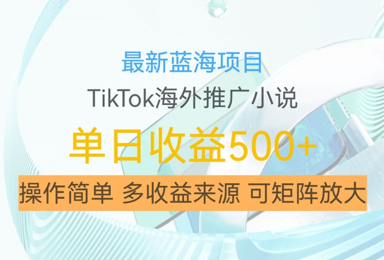 最新蓝海项目，利用tiktok海外推广小说赚钱佣金，简单易学，日入500+，可矩阵放大【揭秘】-9527素材资源站