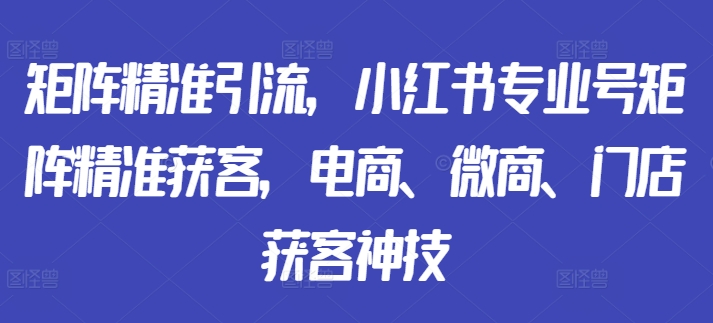 引流矩阵精准引流方法，小红书的技术专业号引流矩阵营销获客，电子商务、微商代理、店面拓客绝技-9527素材资源站