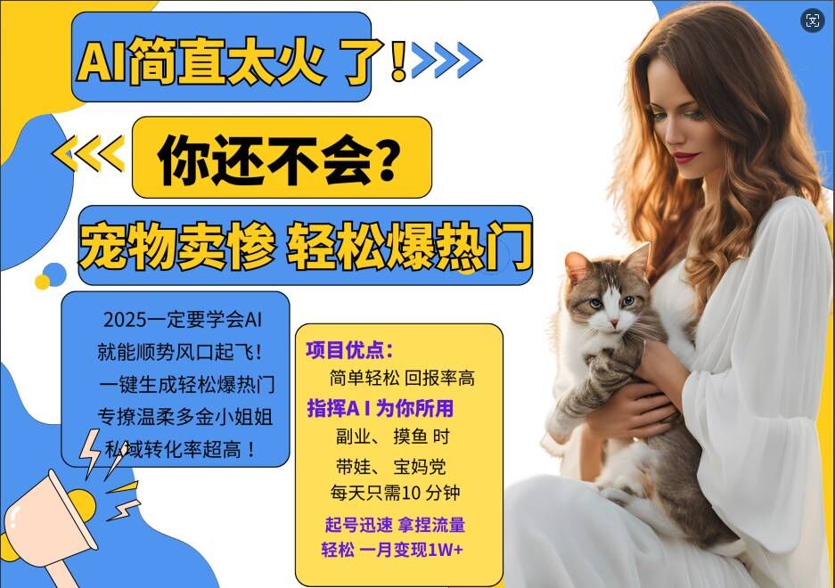 小红书的AI小宠物装可怜打工赚钱新项目，一键生成轻轻松松爆受欢迎，专撩温婉有钱漂亮小姐姐，私域转化率极高-9527素材资源站