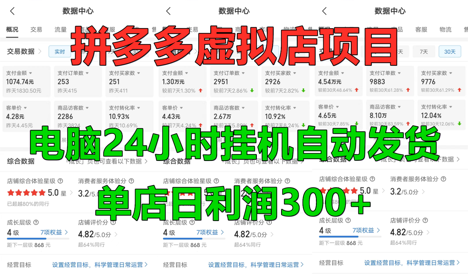拼多多平台虚拟店铺新项目，电脑挂机自动发卡密，门店日盈利300-9527素材资源站
