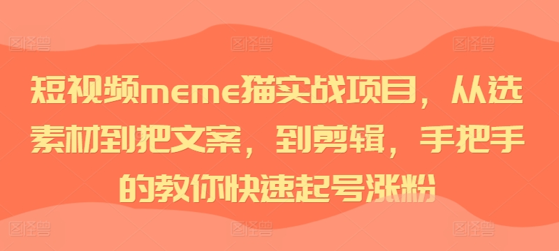 小视频meme猫实践项目，从选素材内容到把创意文案，到视频剪辑，手把手的教你迅速养号增粉-9527素材资源站