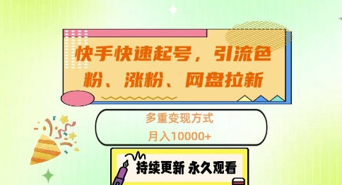 快手快速养号，引流方法s粉、增粉、百度云盘引流多种变现模式，月入1w【揭密】-9527素材资源站
