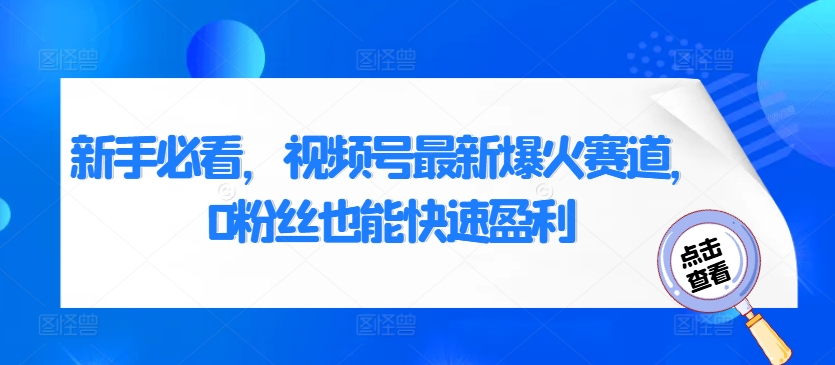 新手必看，视频号最新爆火赛道，0粉丝也能快速盈利-9527素材资源站