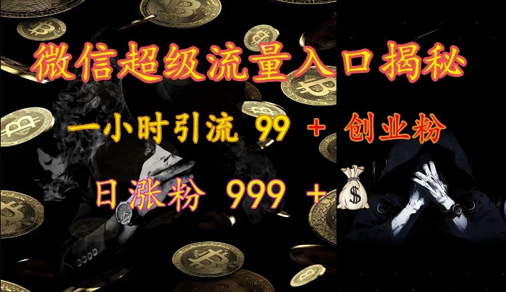 手机微信非常流量来源揭密：一小时引流方法 99   自主创业粉，日增粉 999-9527素材资源站
