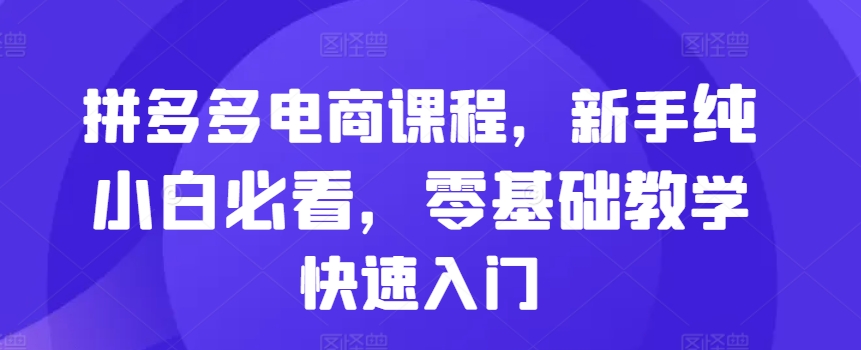 拼多多电商课程内容，初学者纯小白必读，零基础教学快速上手-9527素材资源站