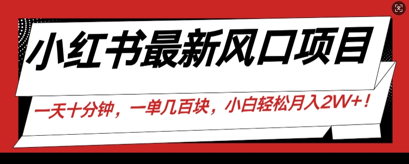 小红书最新风口项目，一天只用10分钟，一单几百块，小白简单无脑操作!-9527素材资源站