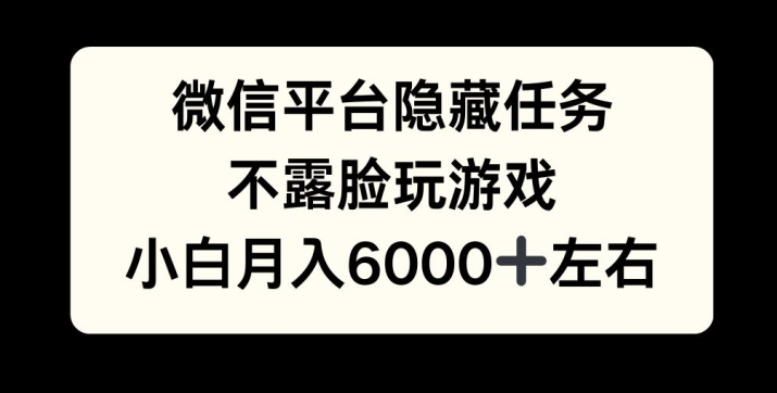 微信平台隐藏任务，不露脸玩游戏，月入6000+-9527素材资源站