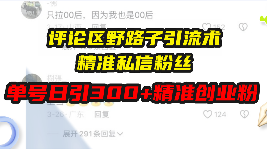 （13676期）评论区野路子引流术，精准私信粉丝，单号日引流300+精准创业粉-9527素材资源站