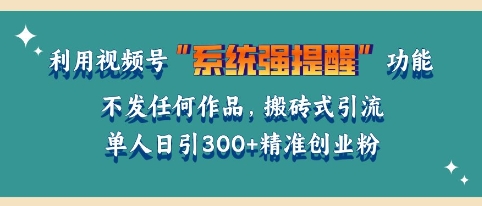 利用微信视频号系统提醒功能，引流精准创业粉，无需发布任何作品，单人单日引流300+创业粉-9527素材资源站