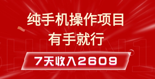 纯手机操作的小项目，有手就能做，7天收入2609+实操教程【揭秘】-9527素材资源站