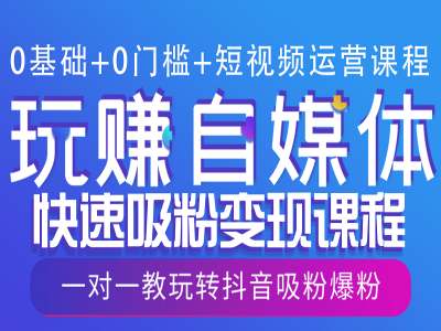 0基础+0门槛+短视频运营课程，玩赚自媒体快速吸粉变现课程，一对一教玩转抖音吸粉爆粉-9527素材资源站