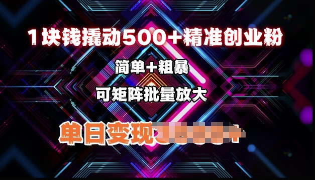 低价撬动500+精准创业粉，简单、粗暴、批量放大，单日变现多张-9527素材资源站