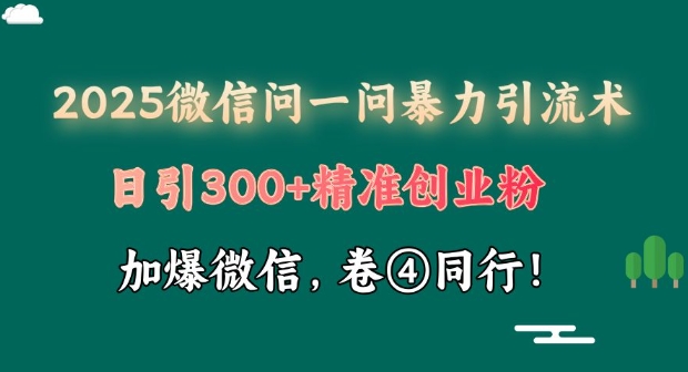 2025最新微信问一问暴力行为引流术揭密，日引300 自主创业粉，单日转现四位数-9527素材资源站